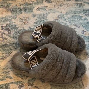 UGG Charcoal Fluffy Slippers